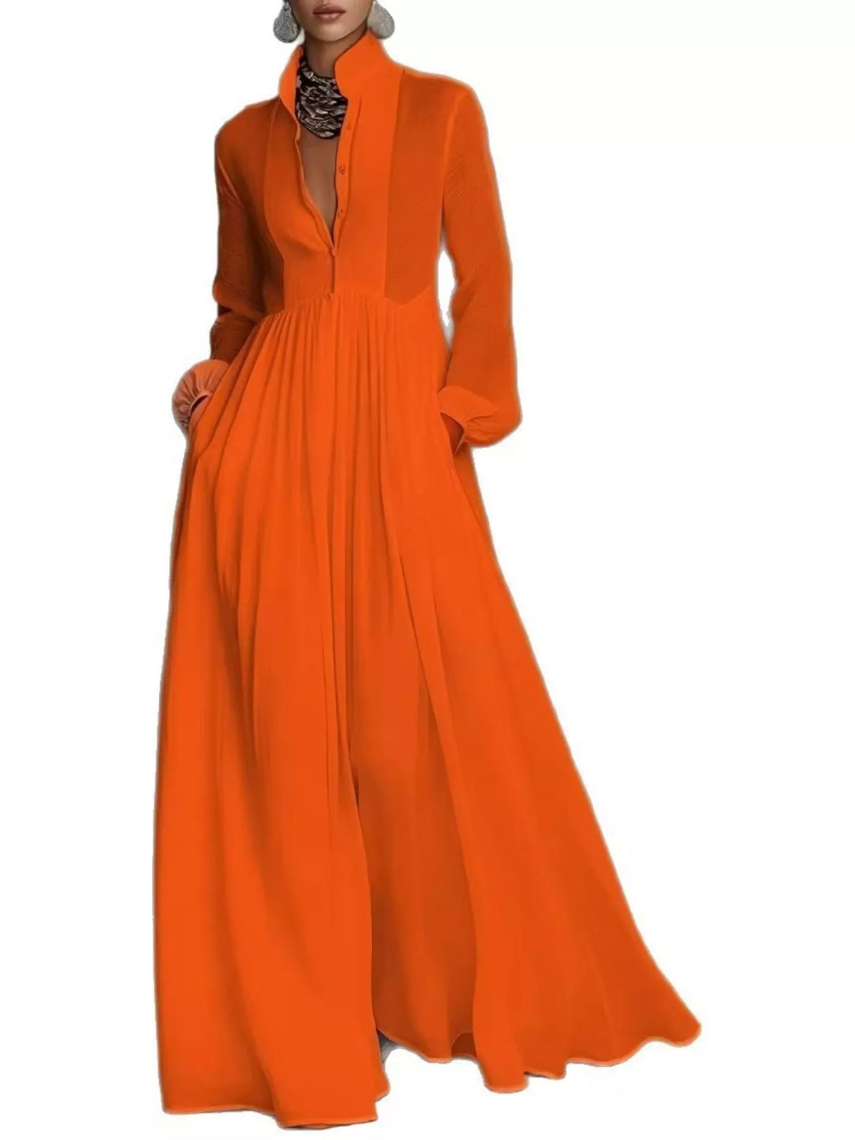 Full Size Long-Sleeve Button Front Maxi Dress Plus Size - alternate view 27