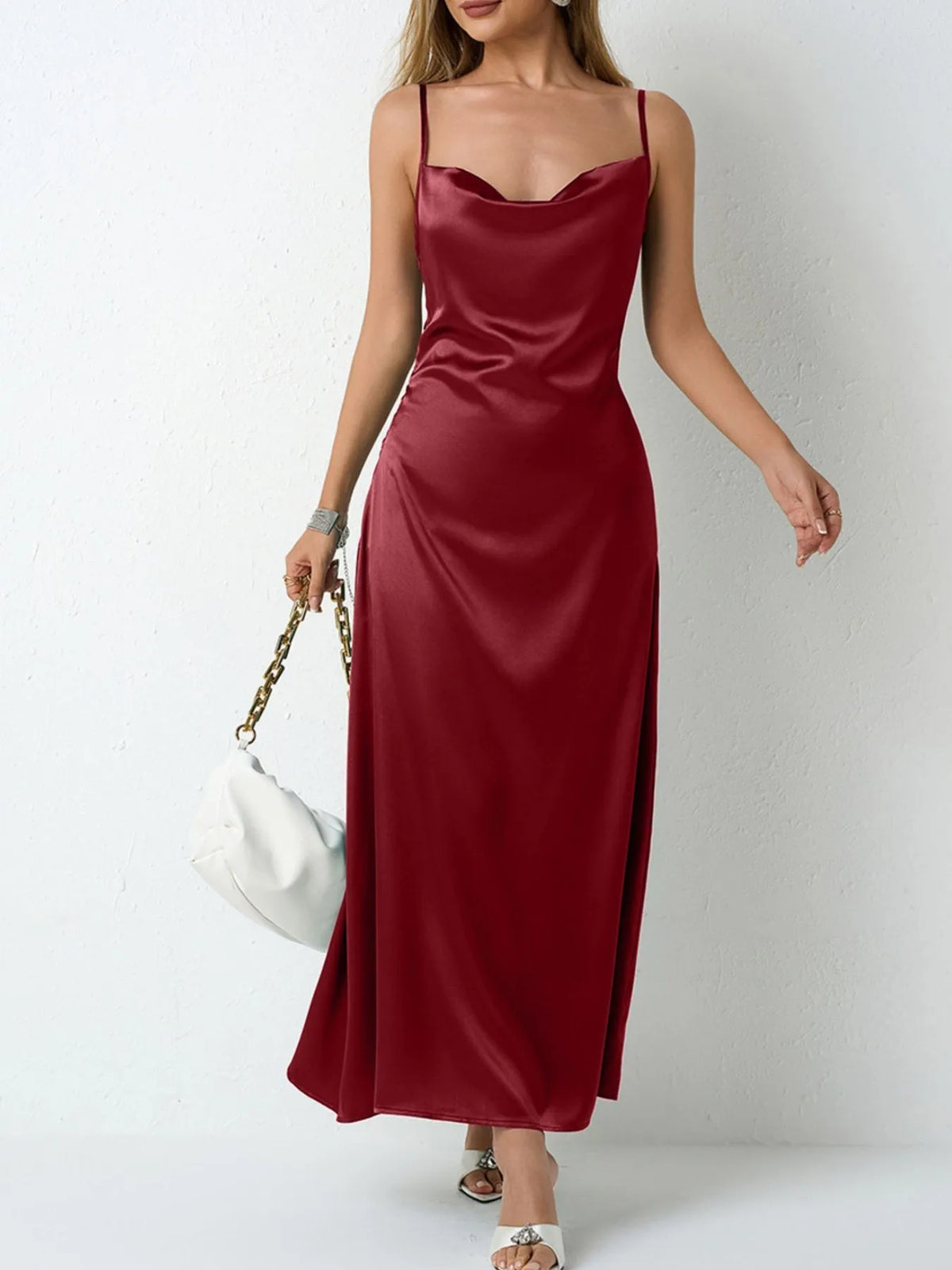 Satin Cowl Neck Cami Dress - alternate view 15