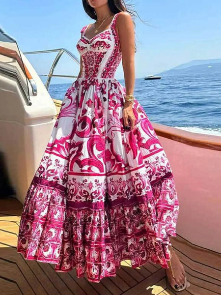 Smocked Printed Wide Strap Dress - alternate view 11