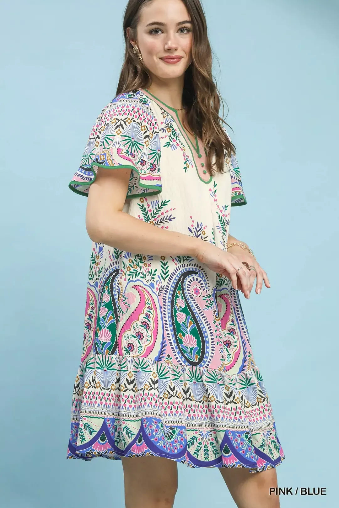 Paisley Flutter Sleeve Mini Dress - alternate view 2