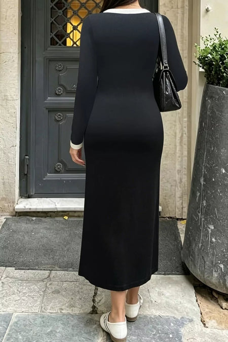 Contrast Trim V-Neck Knit Dress - alternate view 2