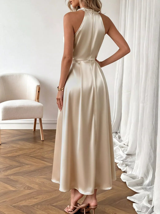 Pearl Halter Satin Midi Dress - alternate view 6