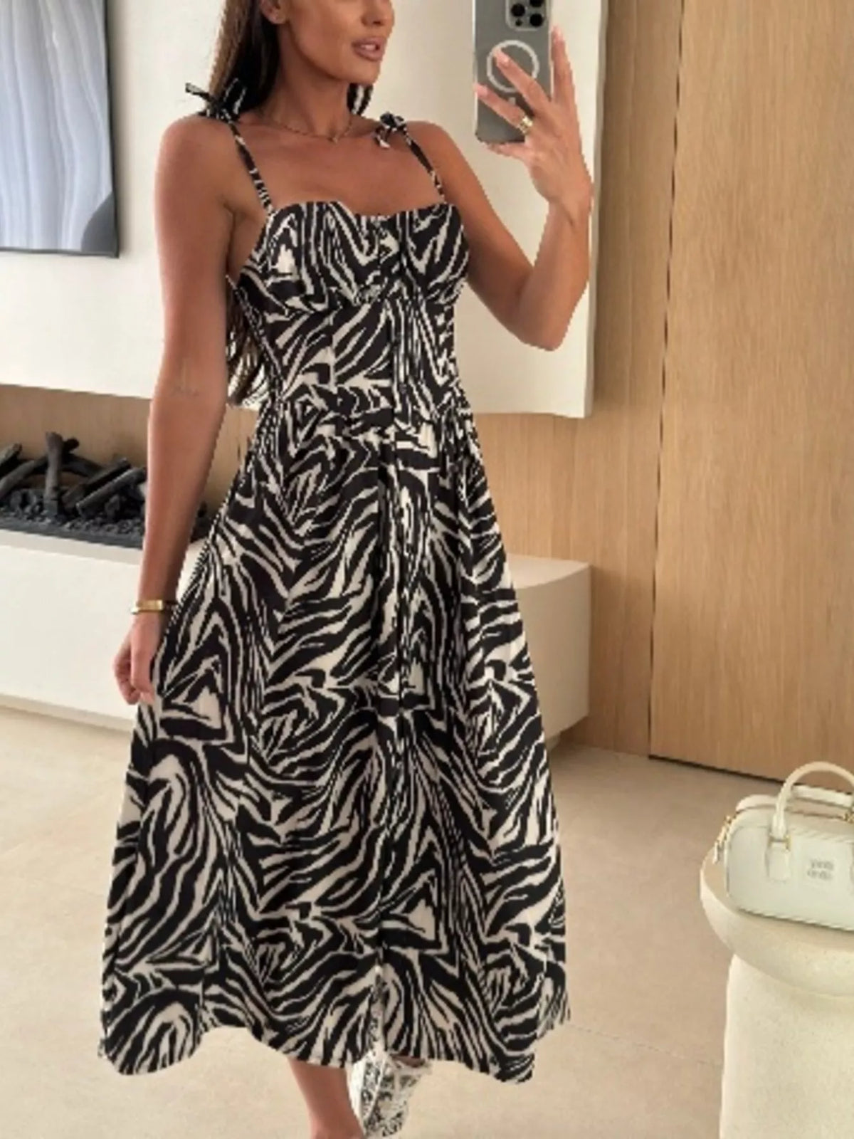 Printed Tie-Strap Midi Dress - alternate view 24