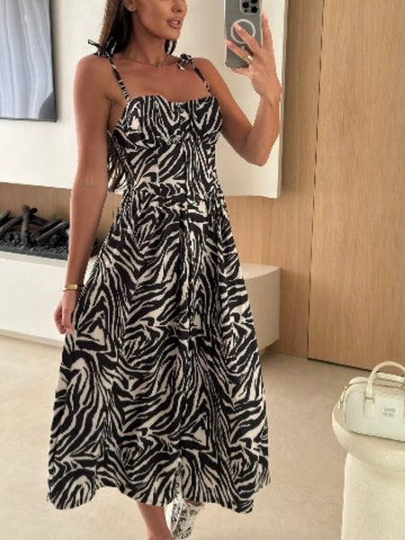 Printed Tie-Strap Midi Dress - alternate view 24