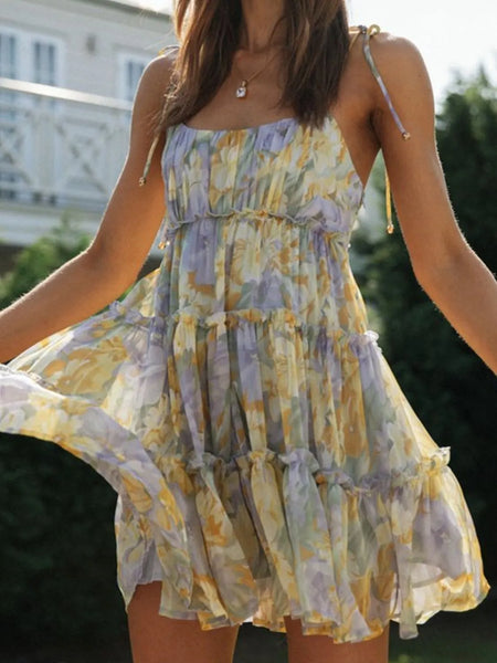 Frill Printed Square Neck Mini Cami Dress - alternate view 7