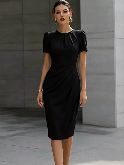Ruched Short Sleeve Midi Dress - alternate view 10