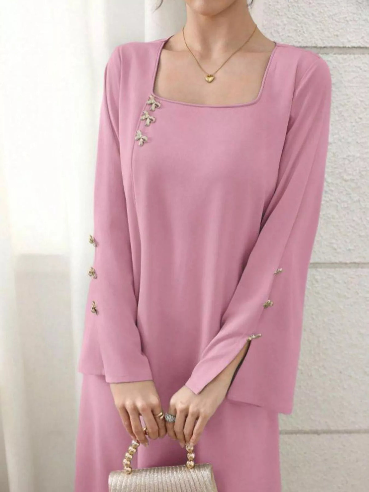 Square Neck Long Sleeve Maxi Dress - alternate view 2