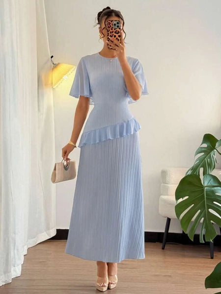Ruffled Round Neck Flutter Sleeve Dress - alternate view 5