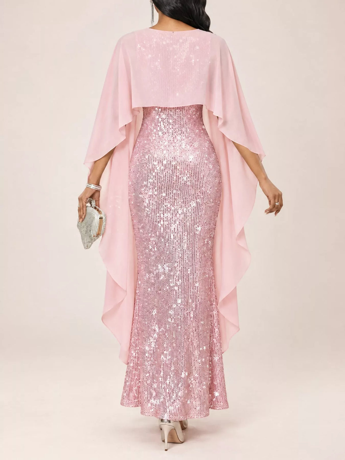 Sequin Cape Overlay Evening Dress - alternate view 6