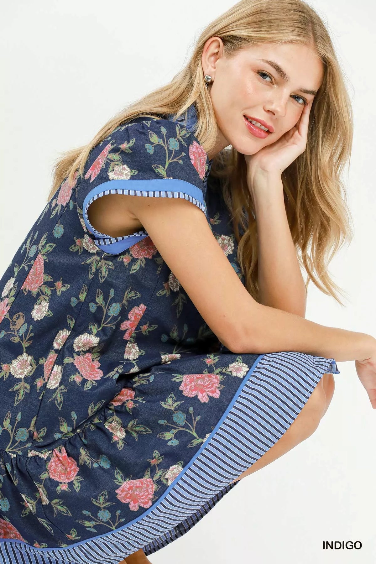 Floral Contrast Trim Ruffle Hem Mini Dress - alternate view 4