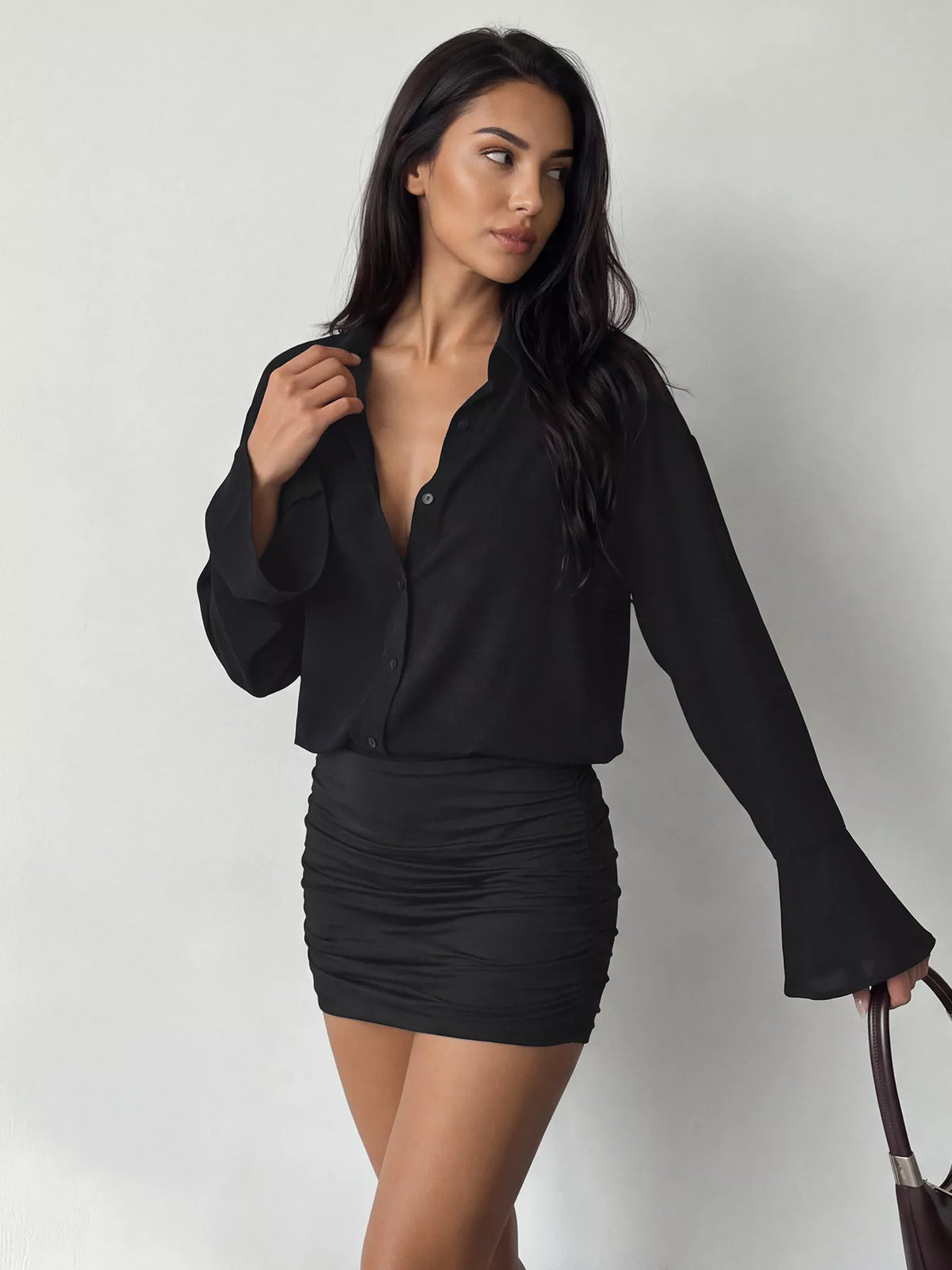 Button Front Flounce Sleeve Bodycon Shirt Dress - alternate view 6
