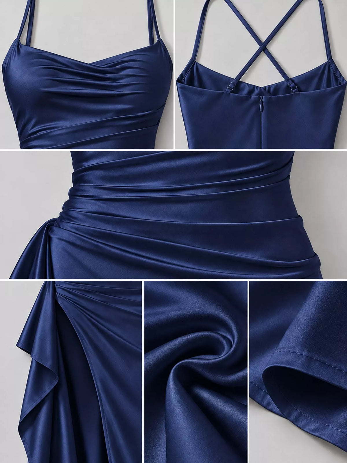Satin Ruched High-Slit Maxi Dress - alternate view 8