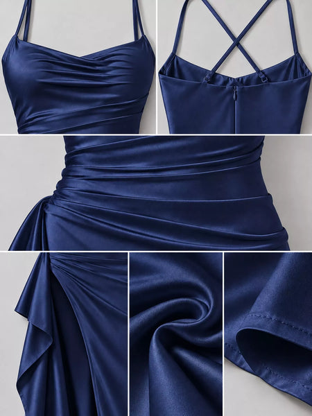 Satin Ruched High-Slit Maxi Dress - alternate view 8
