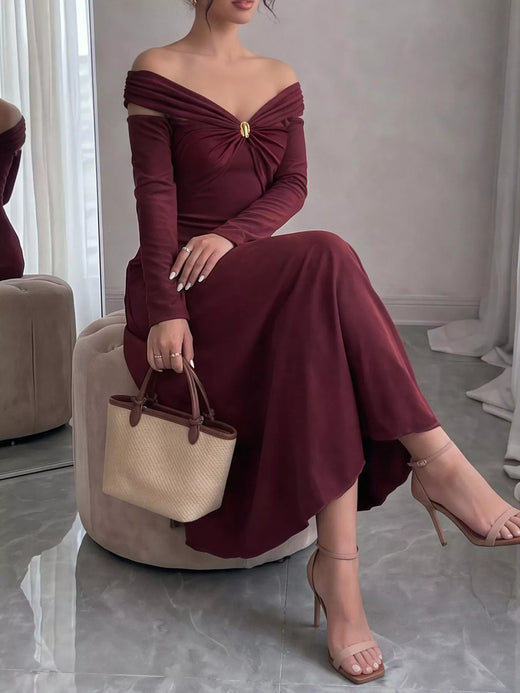 Off-Shoulder Long-Sleeve Maxi Dress - alternate view 3