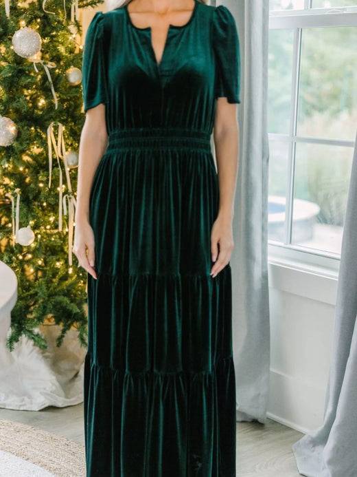 Velvet Tiered Short Sleeve Maxi Dress - alternate view 4