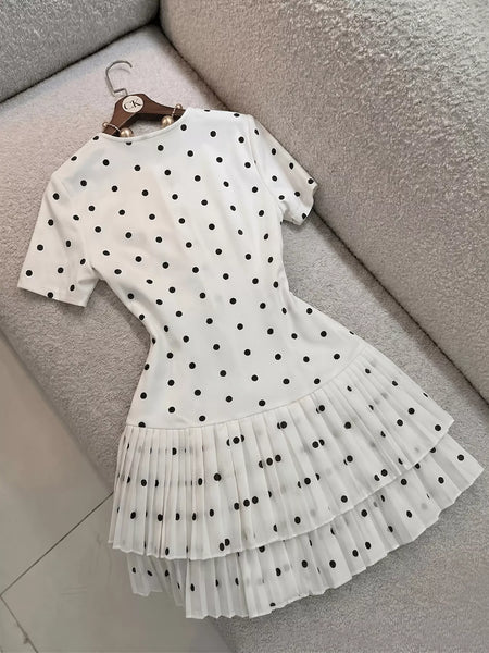 Polka Dot Pleated Hem Mini Dress - alternate view 2