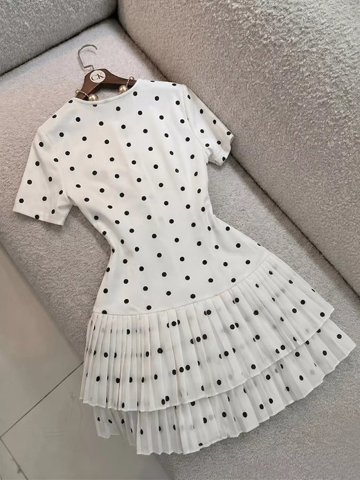 Polka Dot Pleated Hem Mini Dress - alternate view 2