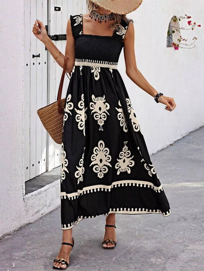 Smocked Printed Square Neck Maxi Dress - alternate view 13