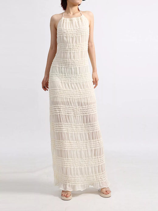 Backless Halter Neck Ruched Maxi Dress - alternate view 2