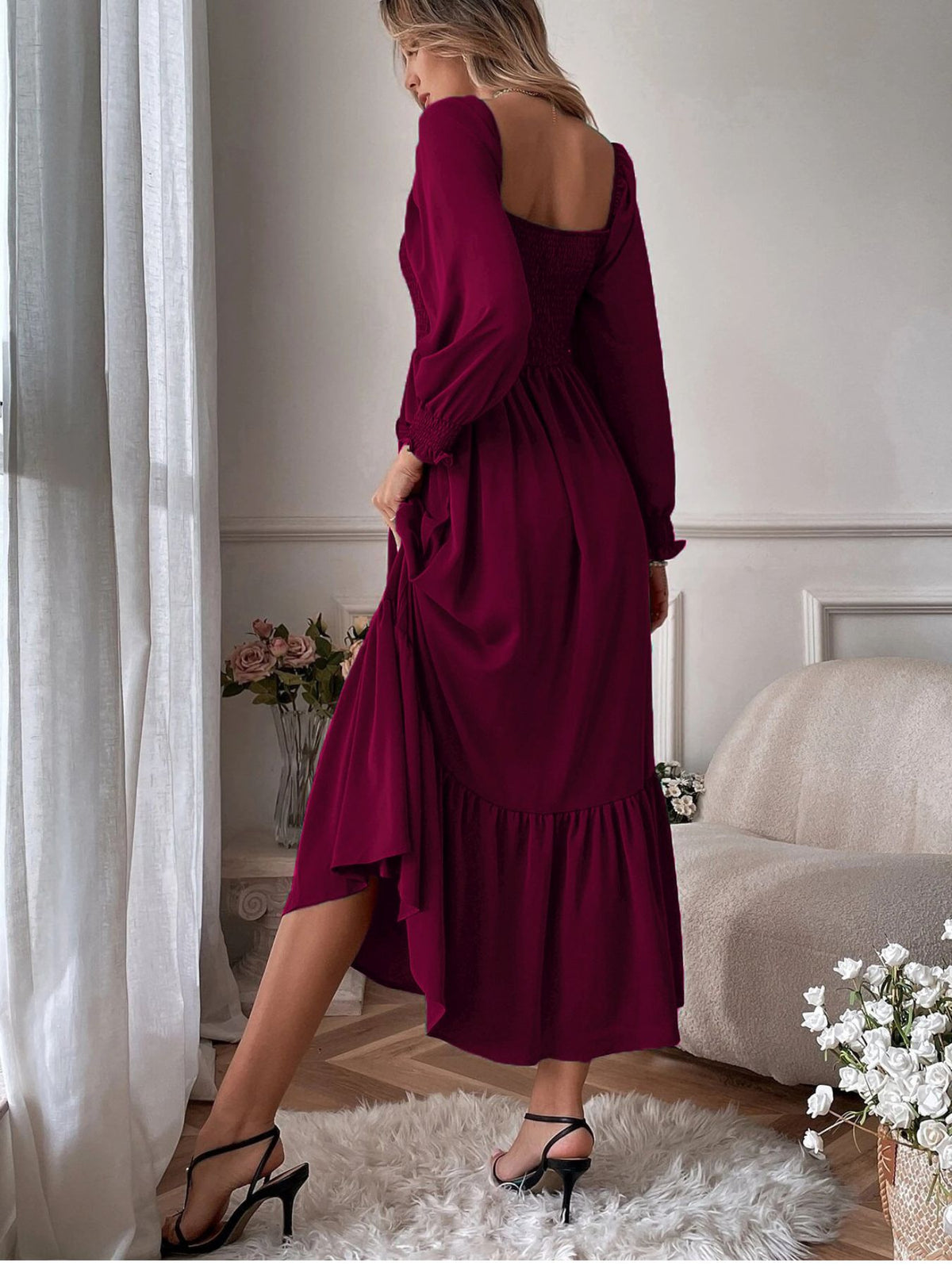 Smocked Long Sleeve Midi Dress - alternate view 15