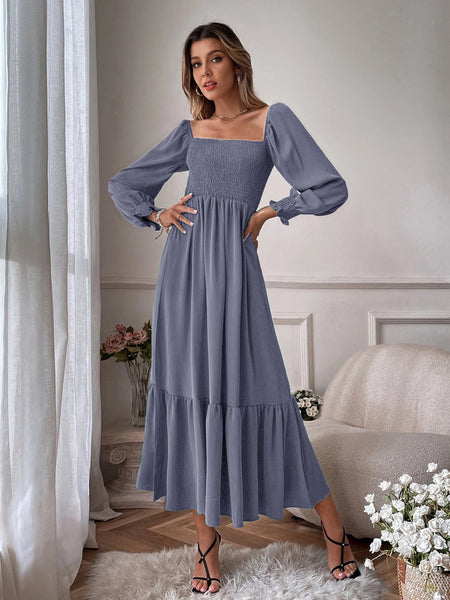 Smocked Long Sleeve Midi Dress - alternate view 12
