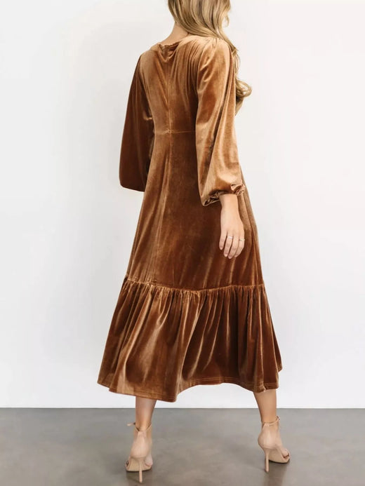 Velvet Tiered Long Sleeve Midi Dress - alternate view 5