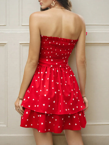 Smocked Heart Print Tube Dress - alternate view 3