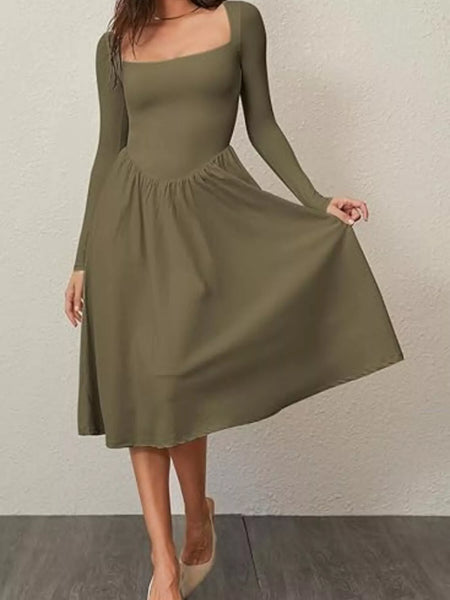 Square Neck Long Sleeve Midi Dress - alternate view 18
