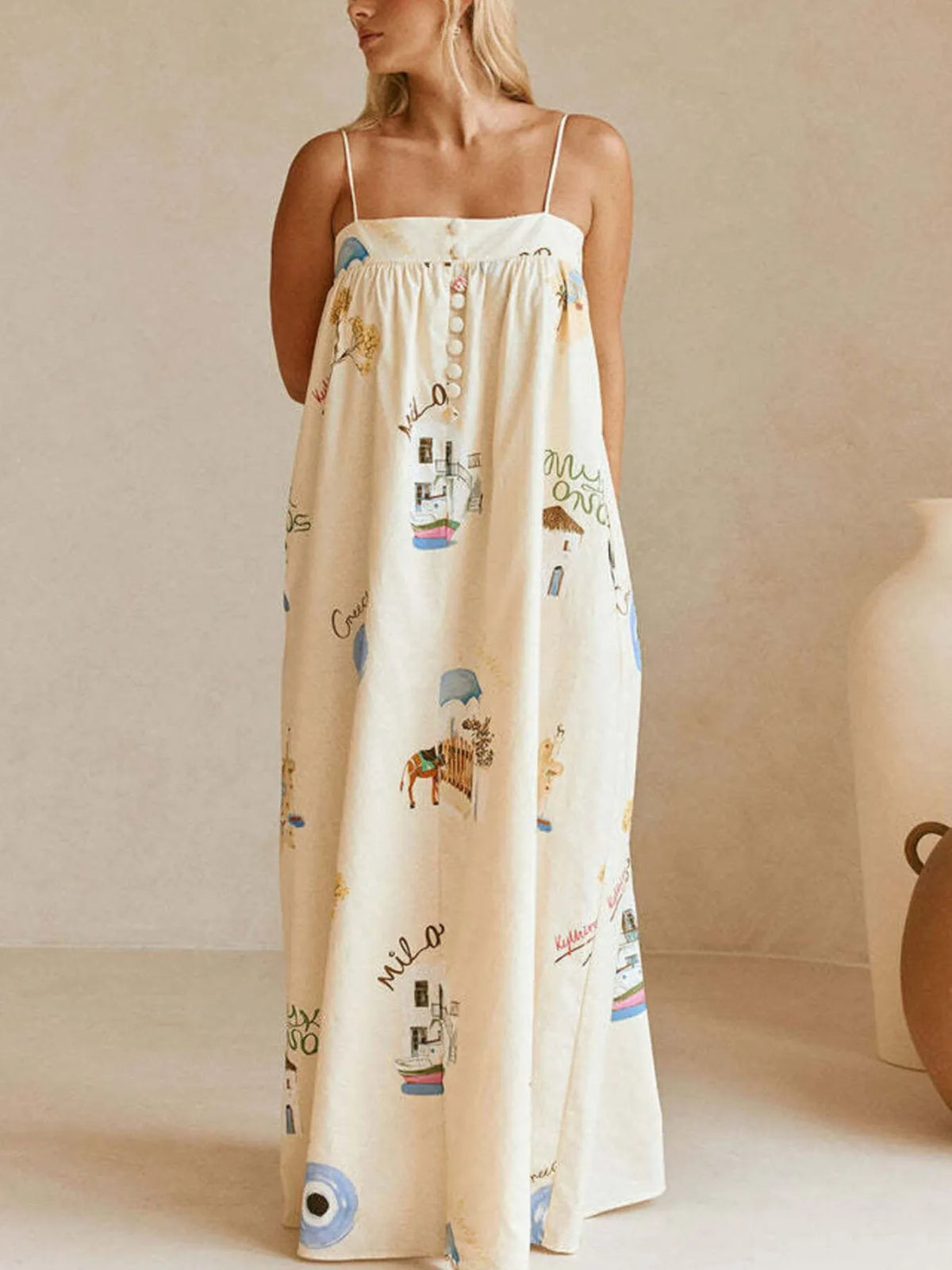 Bohemian Print Cami Maxi Dress with Pockets - alternate view 3