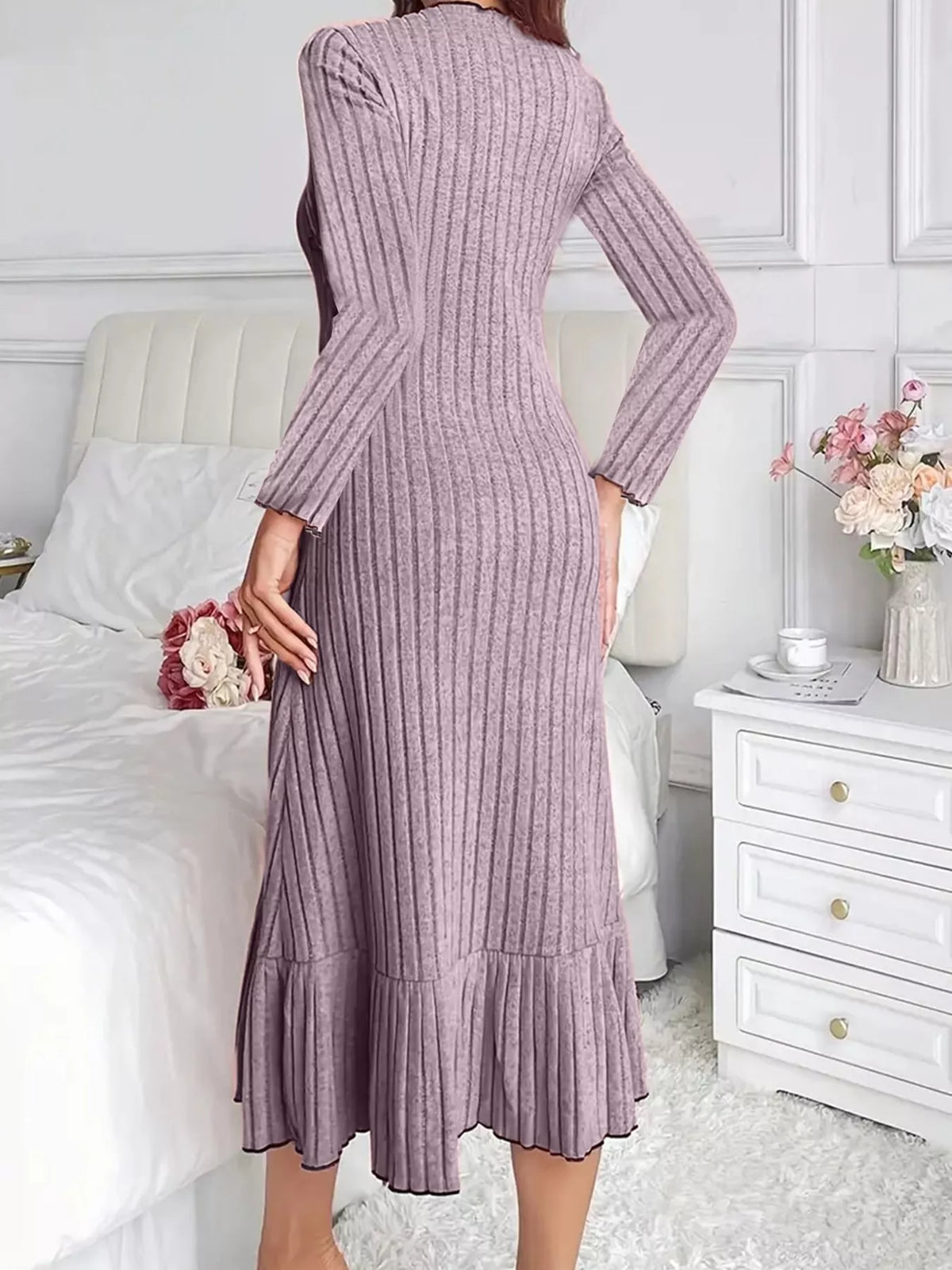 Full Size Ribbed Knit Ruffle Hem Bodycon Dress Plus Size - alternate view 7