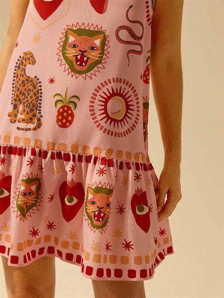 Printed Ruffle Hem Mini Dress - alternate view 4