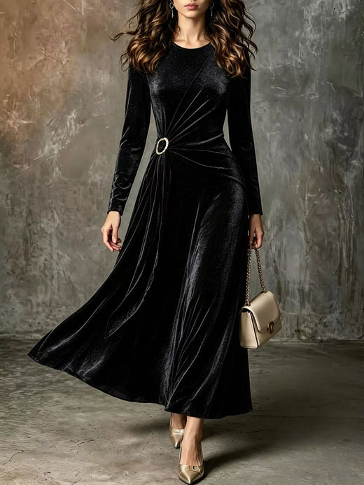 Full Size Velvet Long-Sleeve Maxi Dress with Ring Detail Plus Size - alternate view 2