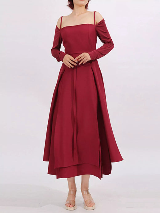 Slit Spaghetti Strap Long Sleeve Dress - alternate view 2