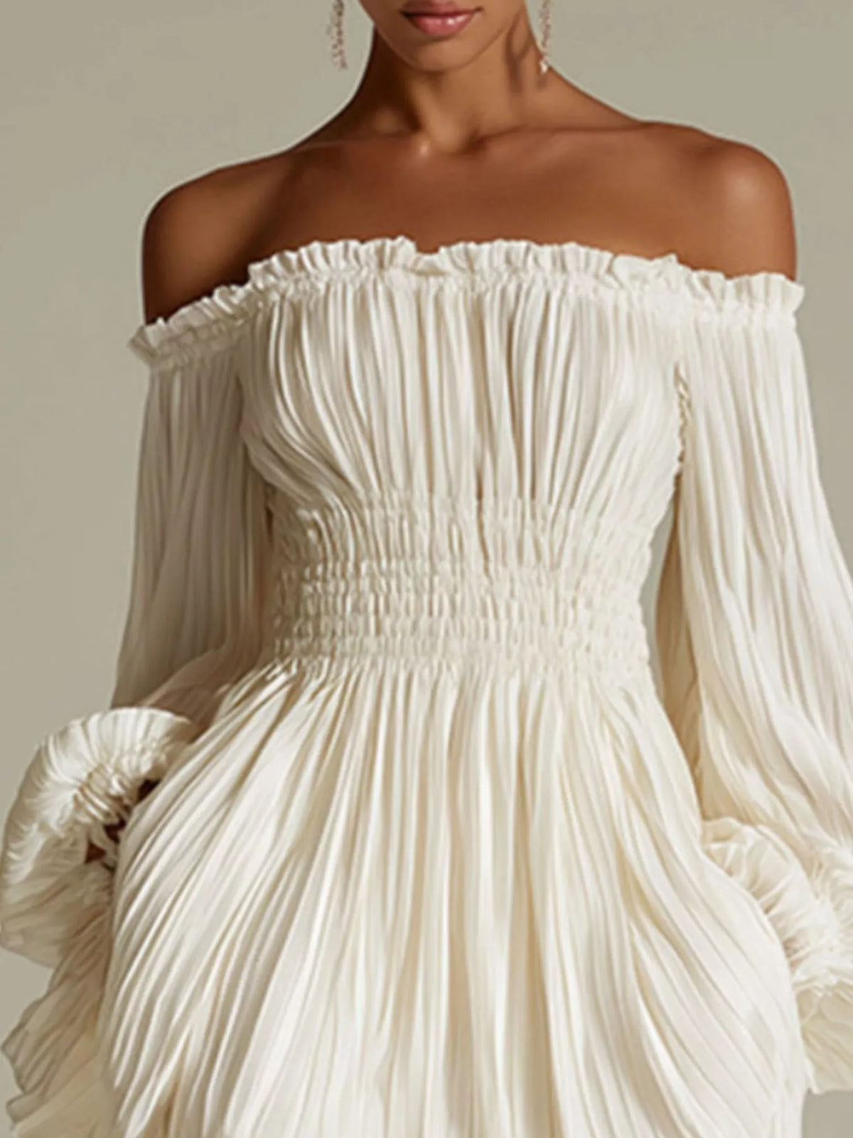 Off-Shoulder Pleated Mini Dress - alternate view 2