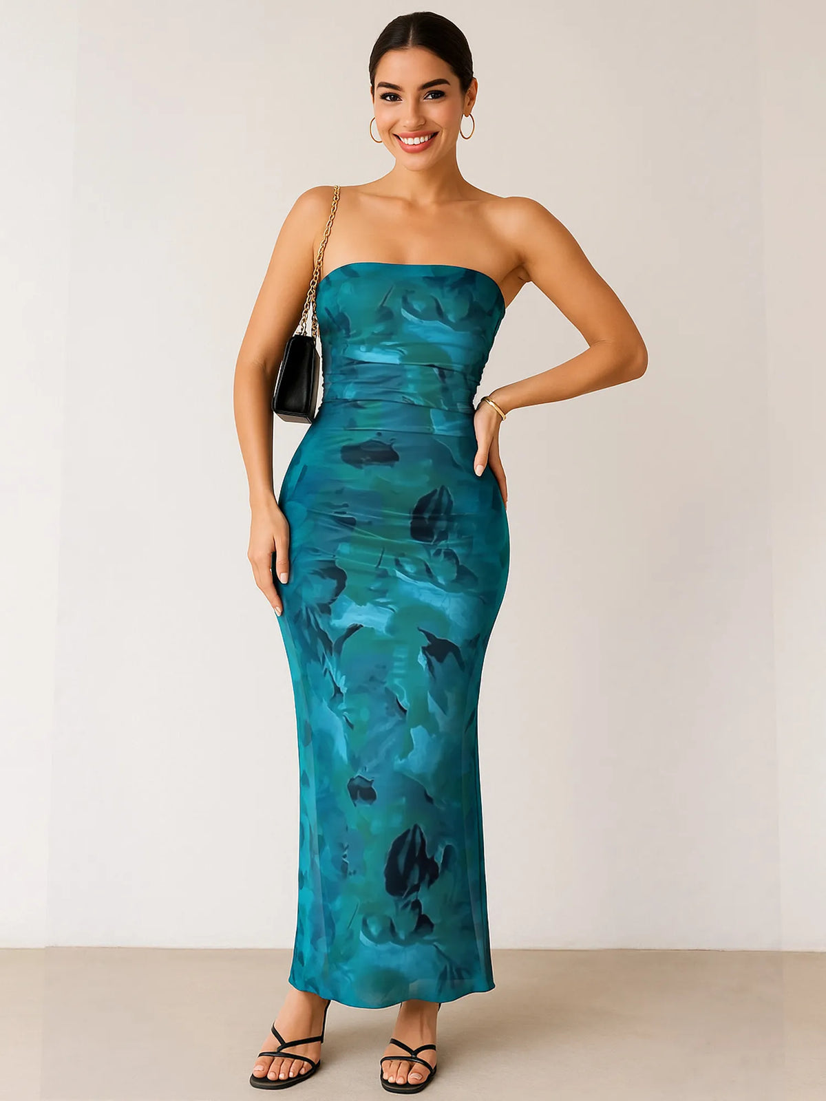 Printed Side Slit Tube Dress