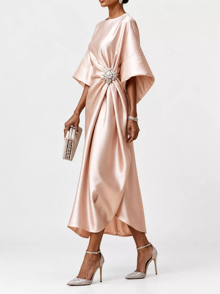 Full Size Satin Draped Evening Dress with Crystal Brooch Plus Size - alternate view 11