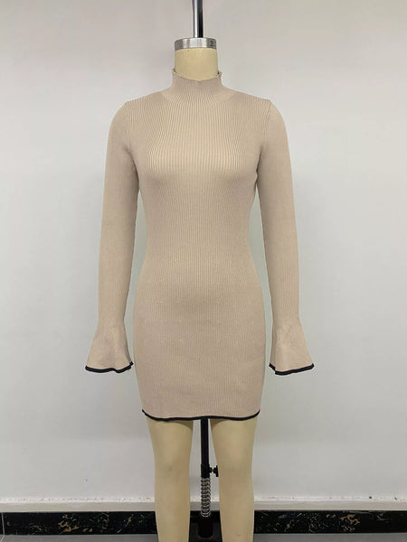 Ribbed Mock Neck Flare Sleeve Sweater Dress - alternate view 10