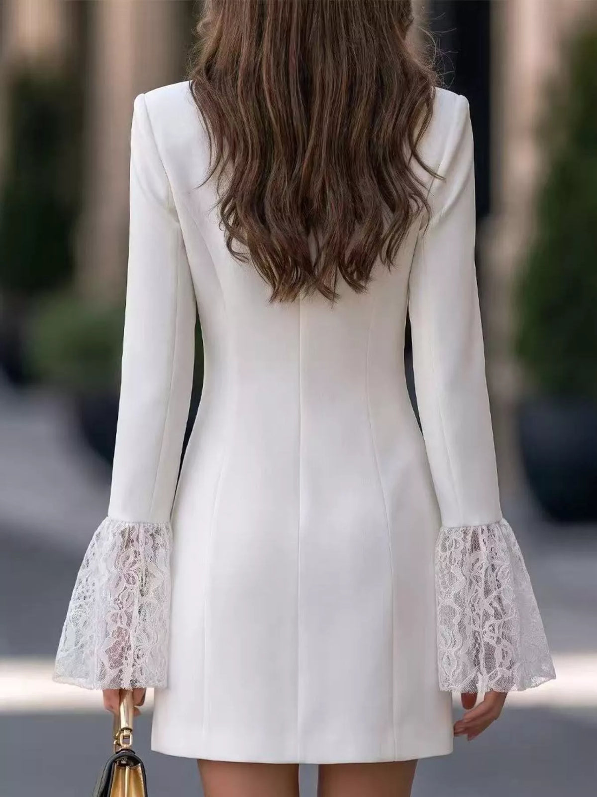 Double-Breasted Blazer Dress with Lace Flare Cuffs - alternate view 5