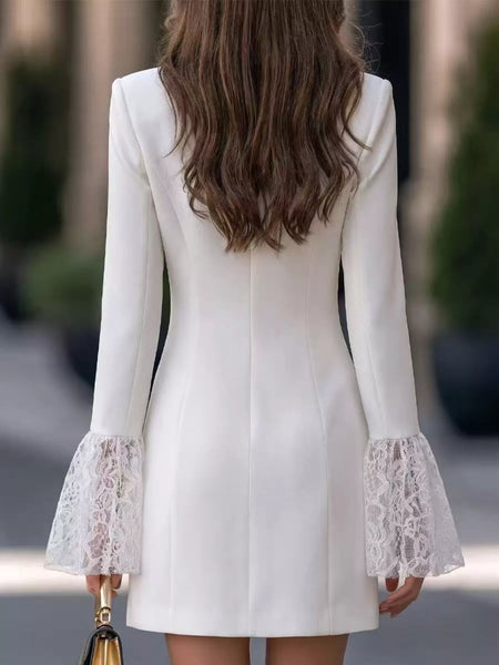 Double-Breasted Blazer Dress with Lace Flare Cuffs - alternate view 5