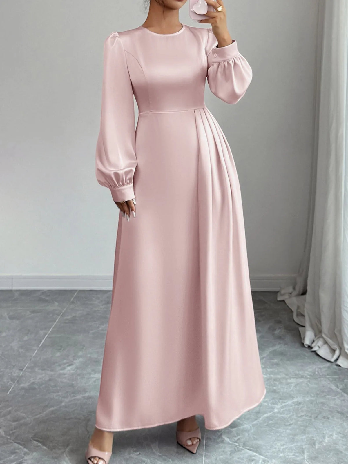 Satin Long Sleeve Maxi Dress - alternate view 4