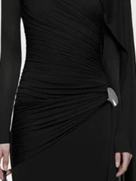 Ruched Draped Long Sleeve Maxi Dress - alternate view 12