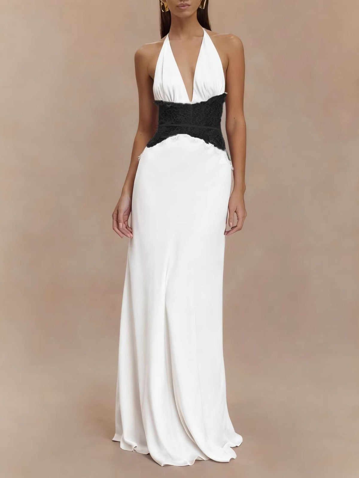 Halter Neck Lace Trimmed Maxi Dress - alternate view 10