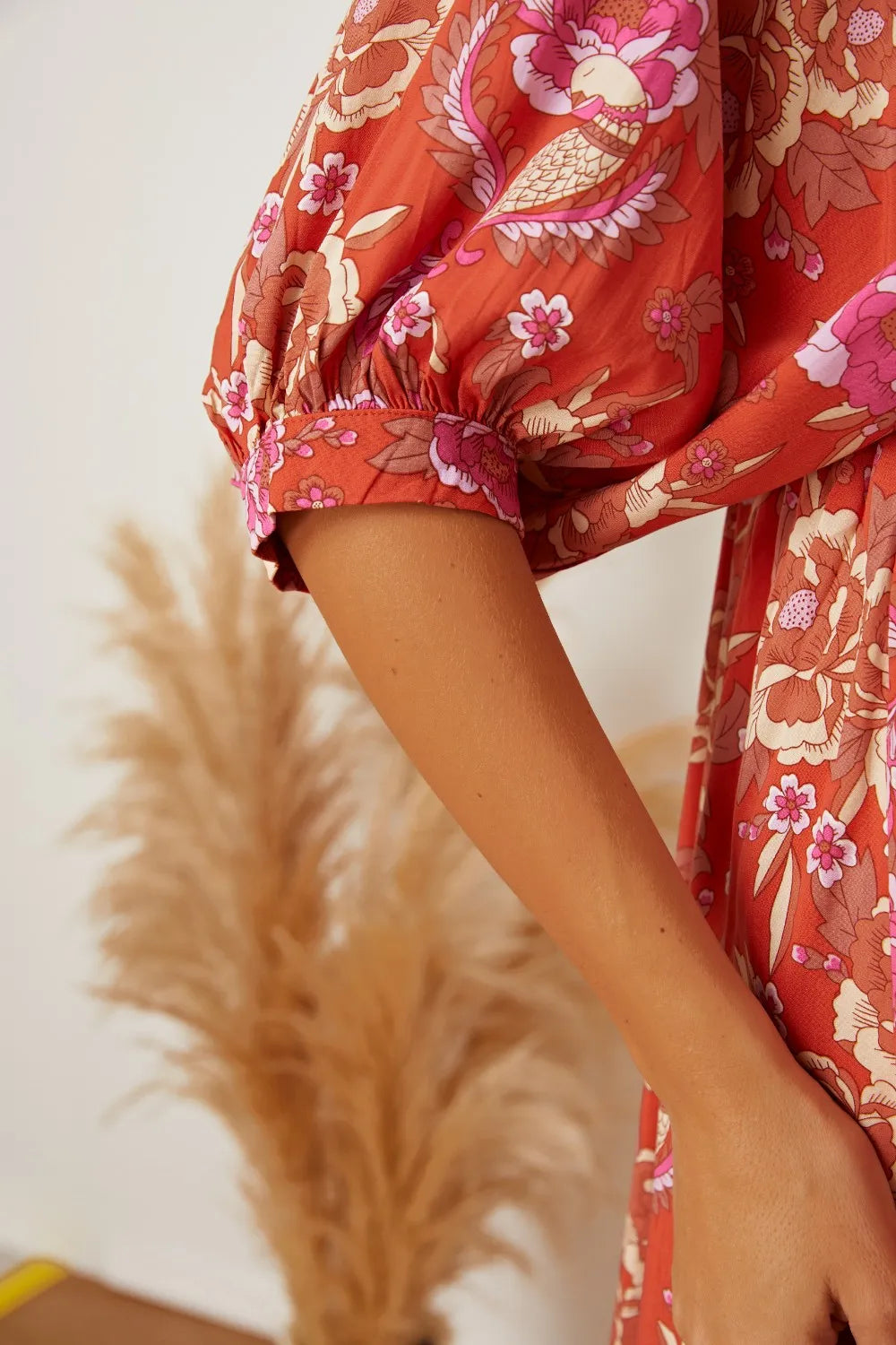 Floral Tie Neck Half Sleeve Dress - alternate view 8