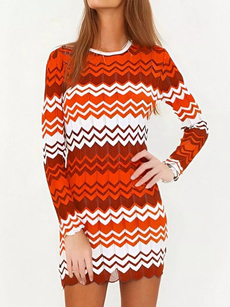 Openwork Wave Pattern Long Sleeve Sweater Dress - alternate view 12
