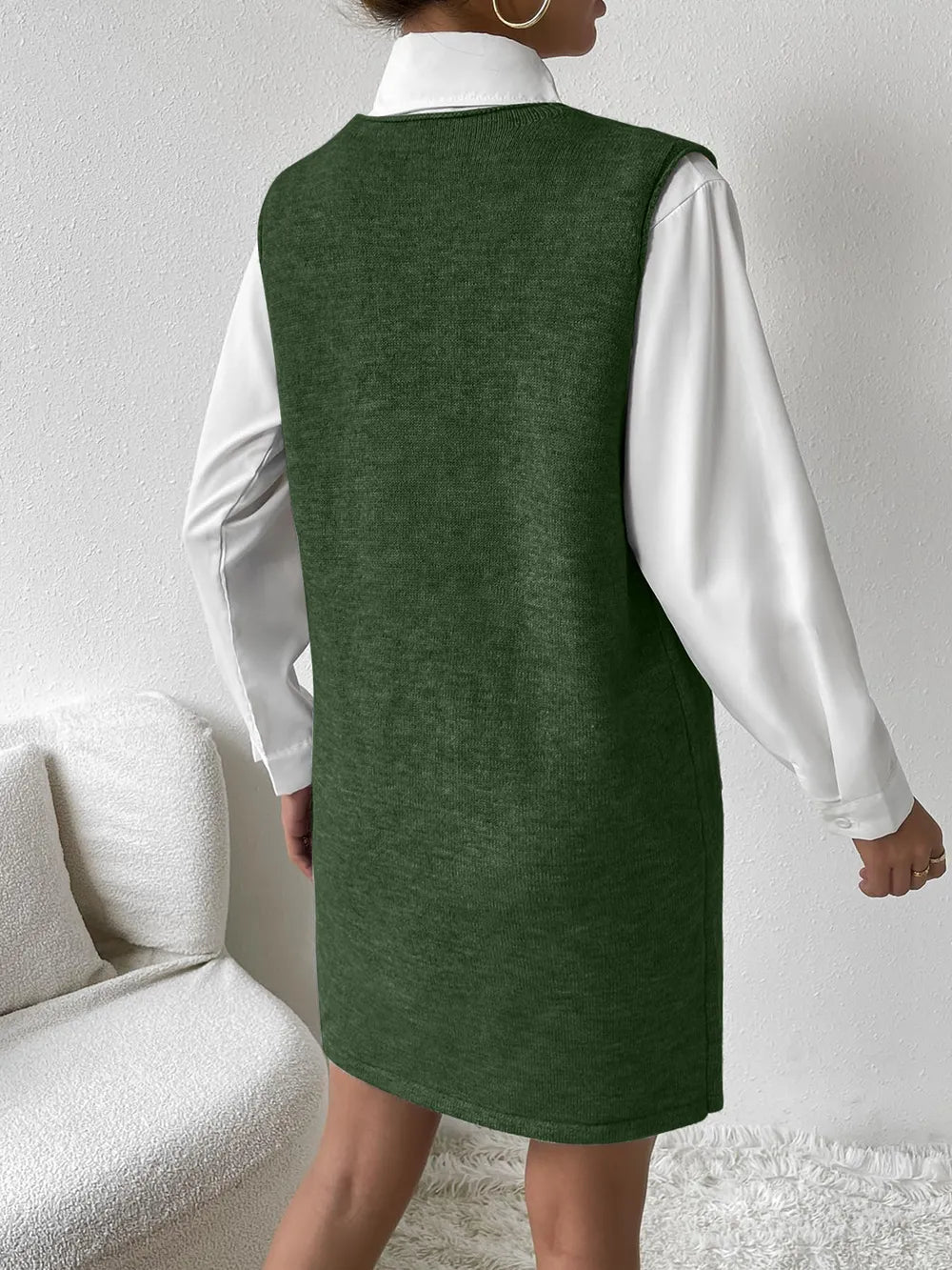 V-Neck Sleeveless Sweater Dress with Pockets - alternate view 12
