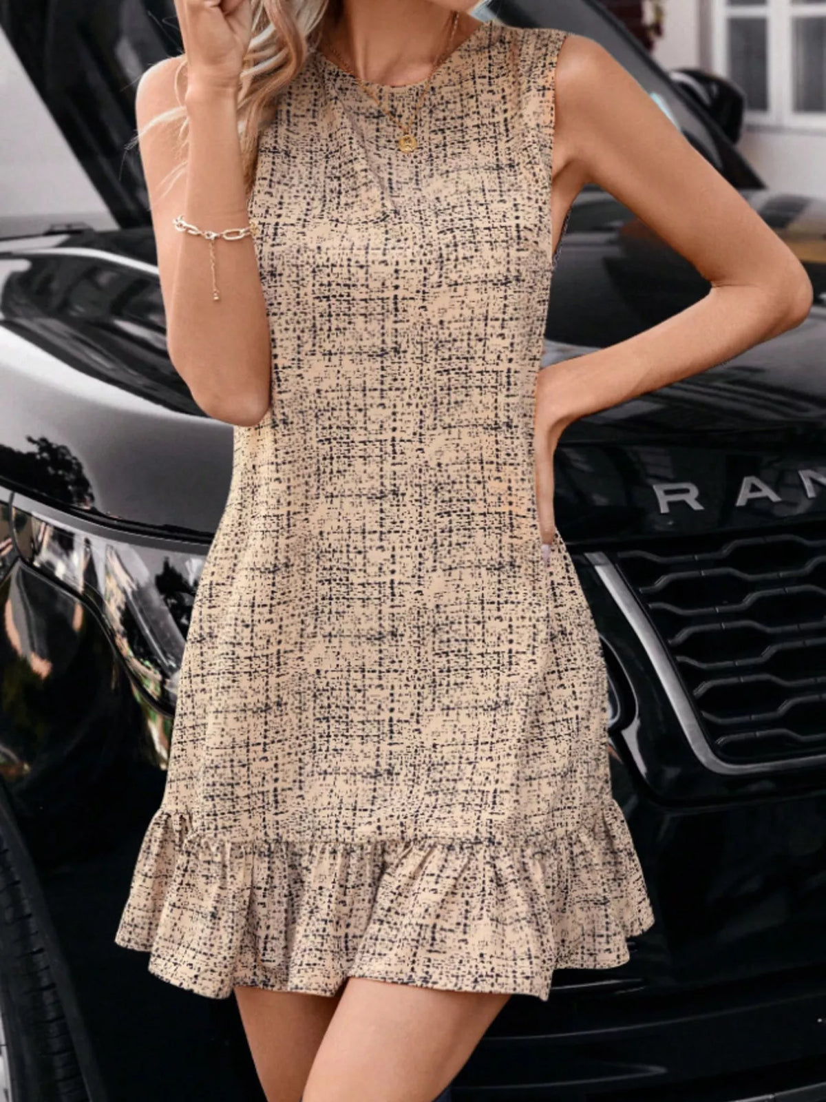 Tweed Sleeveless Ruffle Hem Mini Dress - alternate view 3