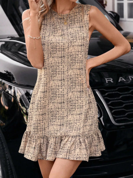 Tweed Sleeveless Ruffle Hem Mini Dress - alternate view 3