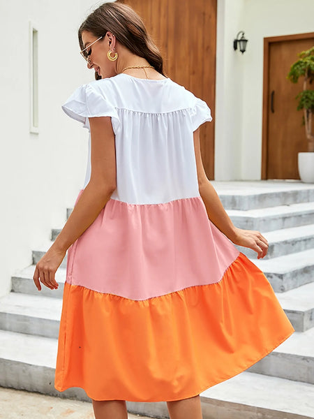 Color Block Tiered Ruffle Summer Dress - alternate view 3