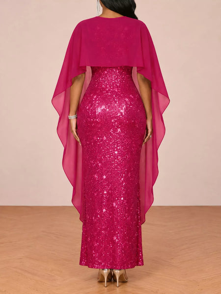 Sequin Cape Overlay Evening Dress - alternate view 28