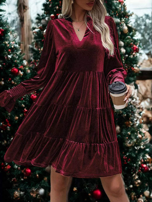 Velvet Tiered Notched Mini Dress - alternate view 6
